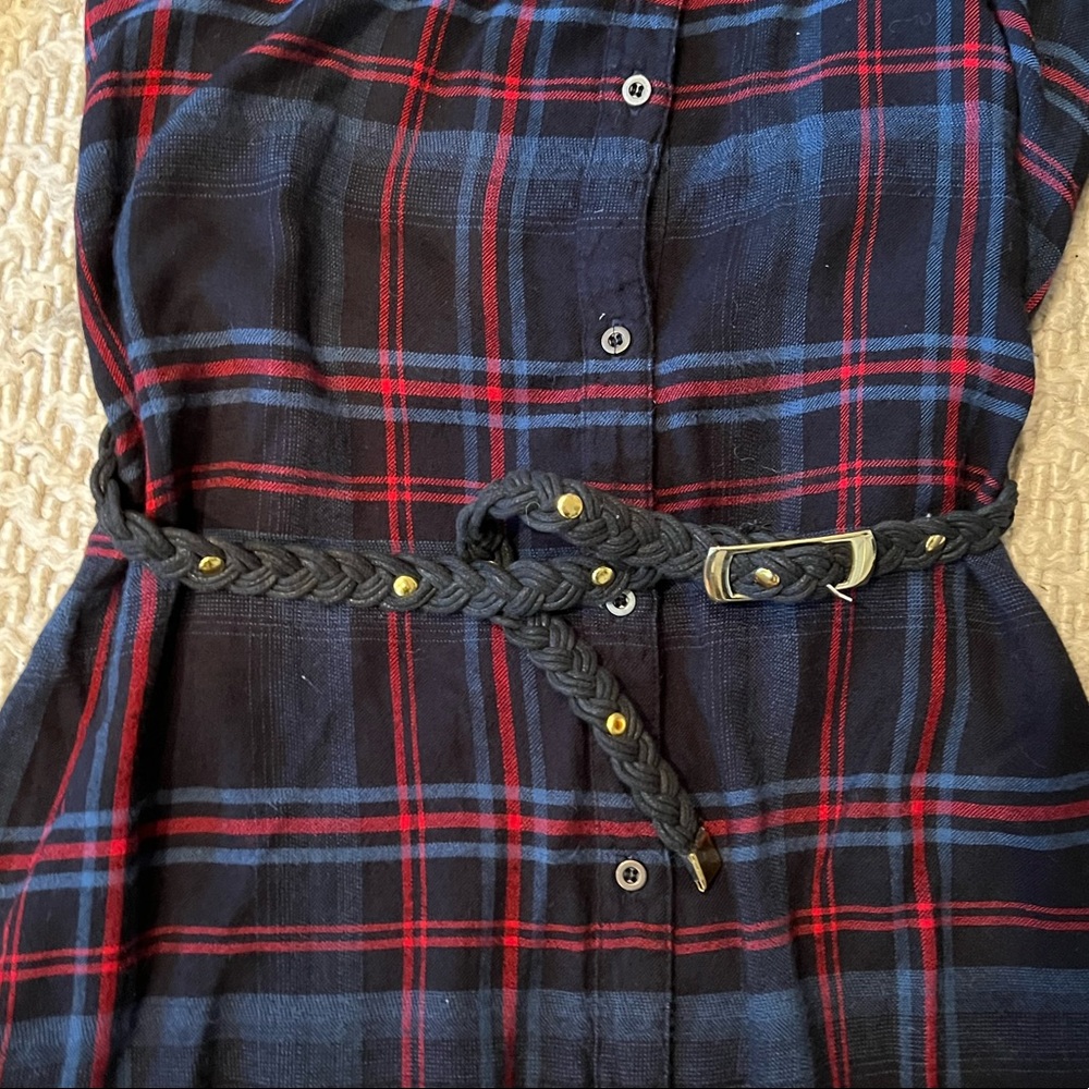 Michael Stars Plaid Shirt Dress with Woven Studded Belt - S - Picture 5 of 10